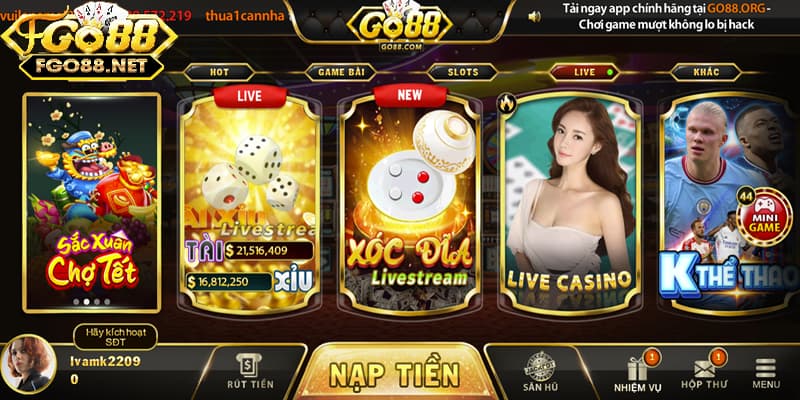 Tổng hợp các trò chơi nổi bật và hot tại Live Casino Go88