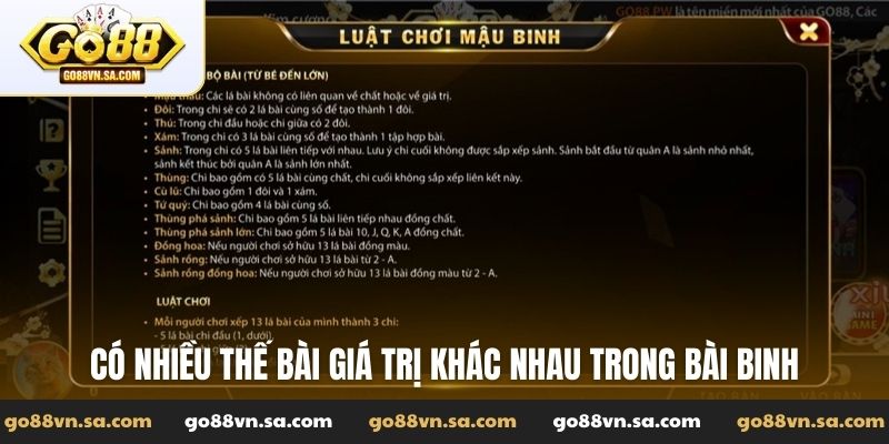 Có nhiều thế bài giá trị khác nhau trong bài Binh